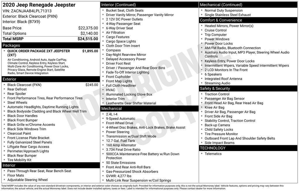 used 2020 Jeep Renegade car, priced at $16,998