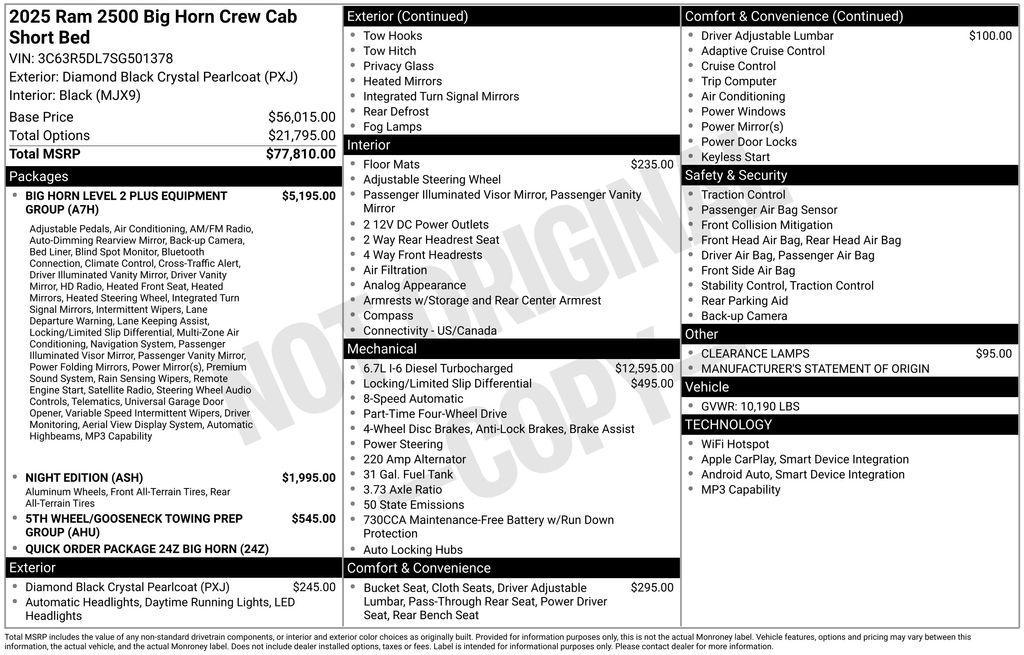 new 2025 Ram 2500 car, priced at $73,180