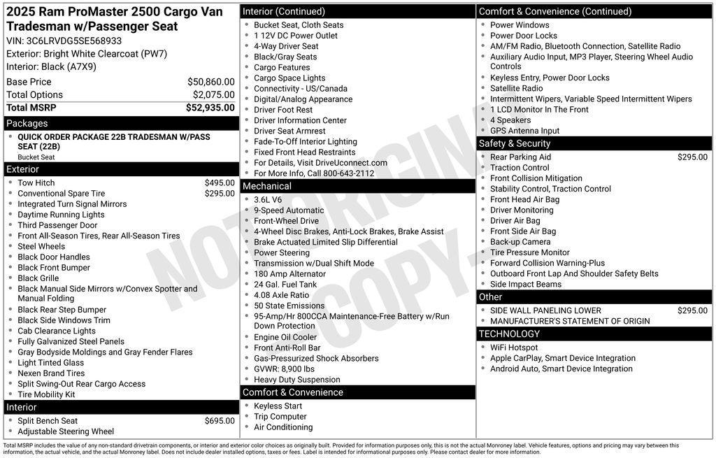 new 2025 Ram ProMaster 2500 car, priced at $47,946