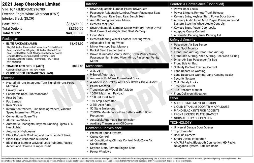 used 2021 Jeep Cherokee car, priced at $22,881