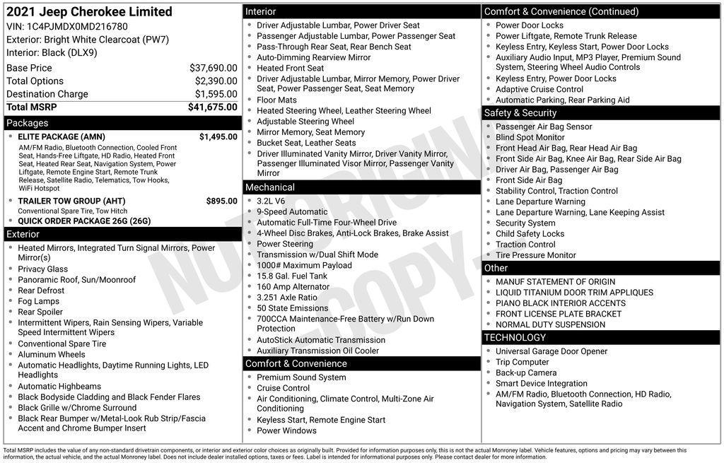 used 2021 Jeep Cherokee car, priced at $21,977