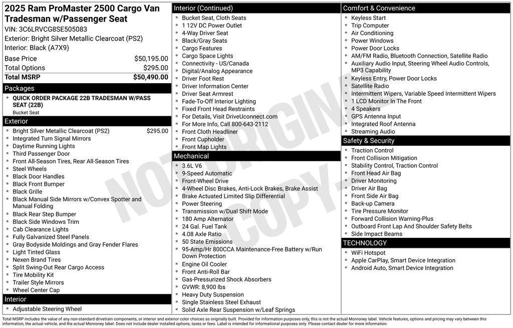 new 2025 Ram ProMaster 2500 car, priced at $44,737
