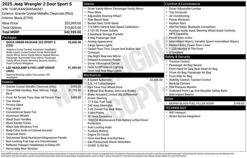 new 2025 Jeep Wrangler car, priced at $37,378