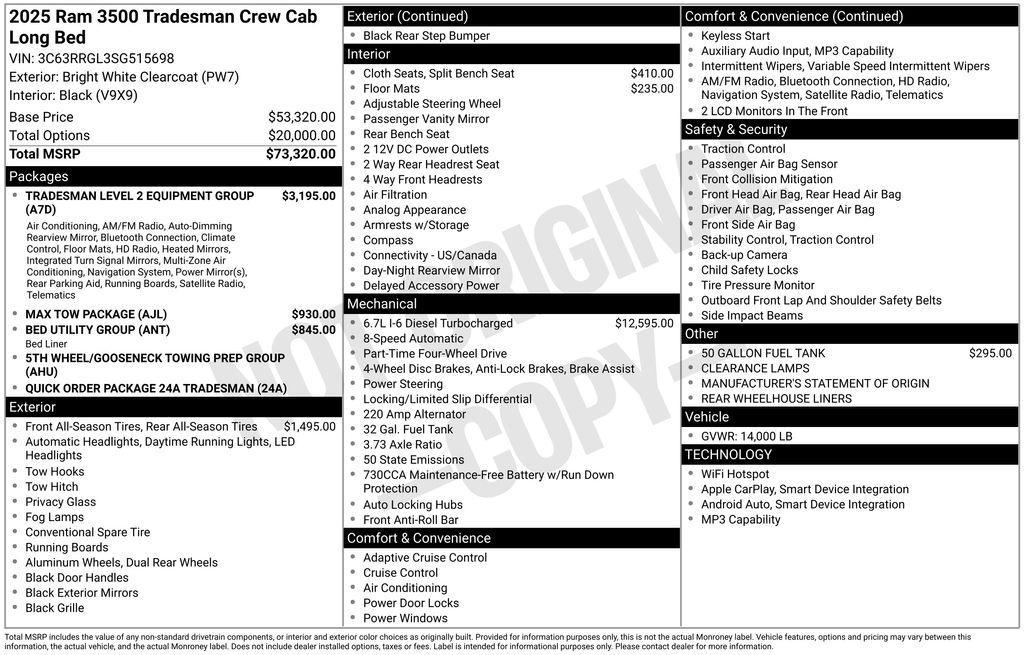 new 2025 Ram 3500 car, priced at $69,411