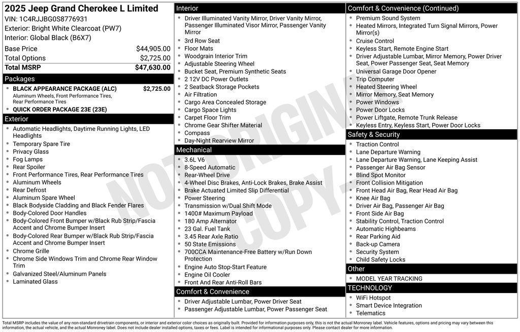 new 2025 Jeep Grand Cherokee L car, priced at $41,655