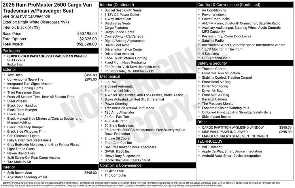 new 2025 Ram ProMaster 2500 car, priced at $47,505