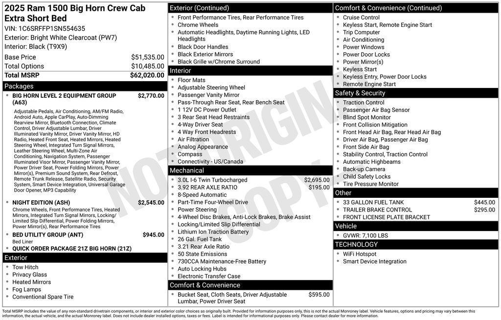 new 2025 Ram 1500 car, priced at $52,130