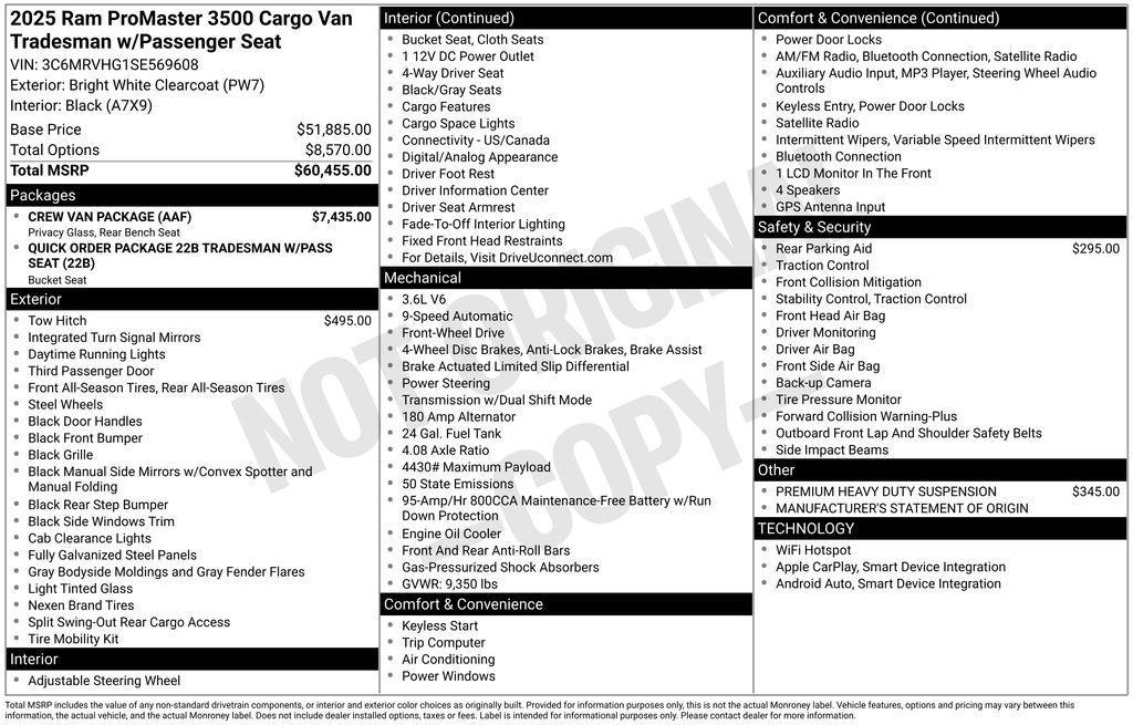 new 2025 Ram ProMaster 3500 car, priced at $53,170