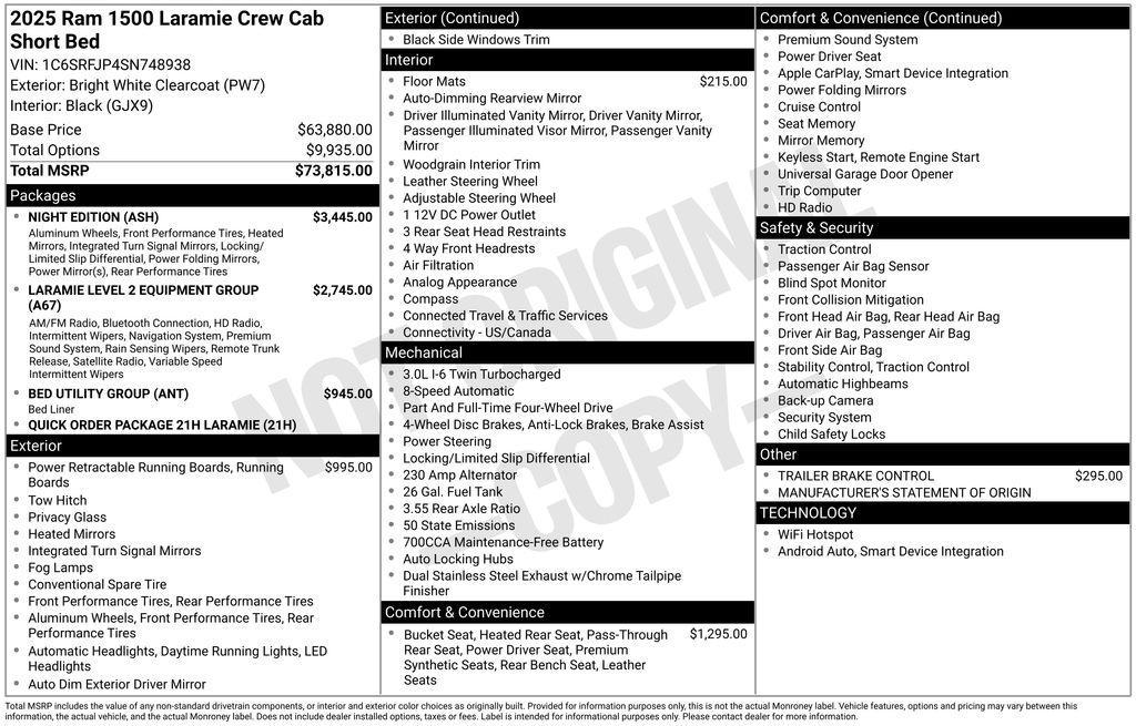 new 2025 Ram 1500 car, priced at $59,895