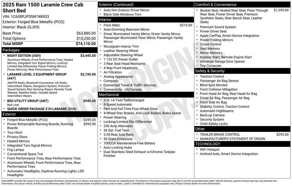 new 2025 Ram 1500 car, priced at $60,176