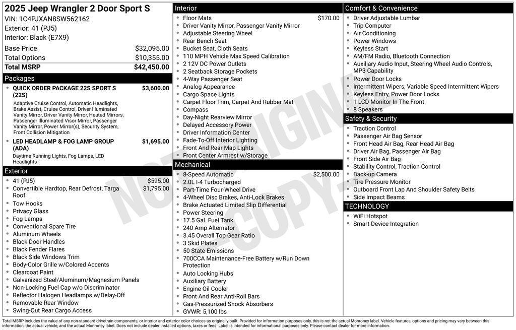 new 2025 Jeep Wrangler car, priced at $38,401