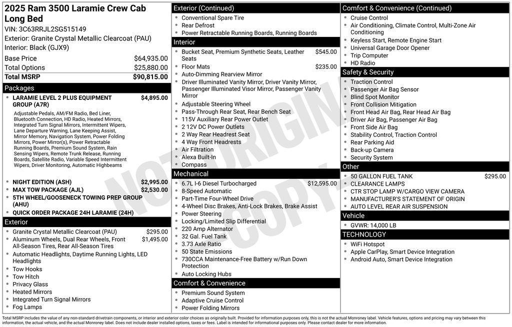 new 2025 Ram 3500 car, priced at $84,601
