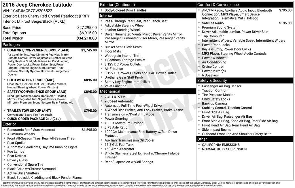used 2016 Jeep Cherokee car, priced at $9,995