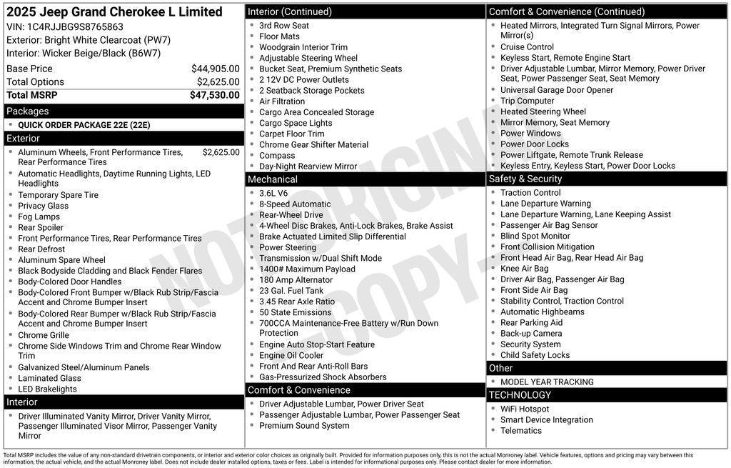 new 2025 Jeep Grand Cherokee L car, priced at $41,563