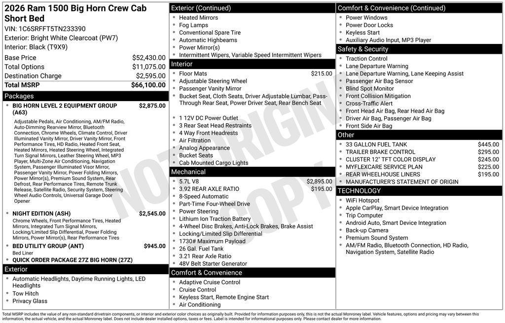 new 2026 Ram 1500 car, priced at $56,045