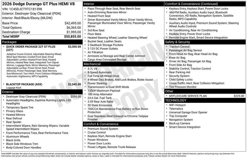 new 2026 Dodge Durango car, priced at $47,295