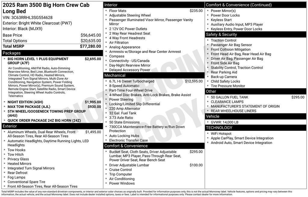 new 2025 Ram 3500 car, priced at $74,519