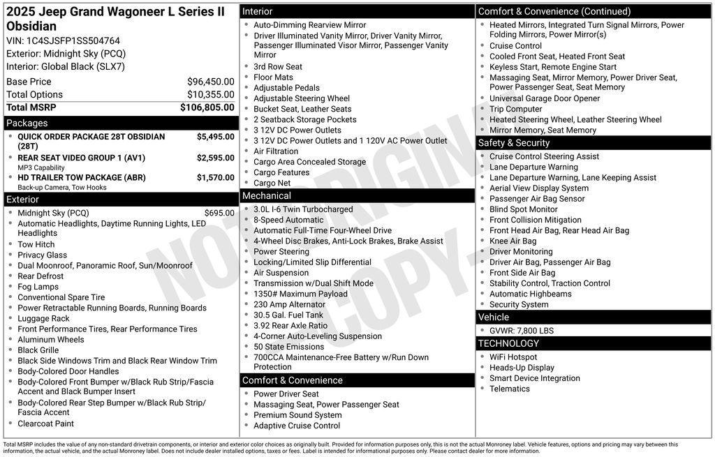 new 2025 Jeep Grand Wagoneer L car, priced at $99,013