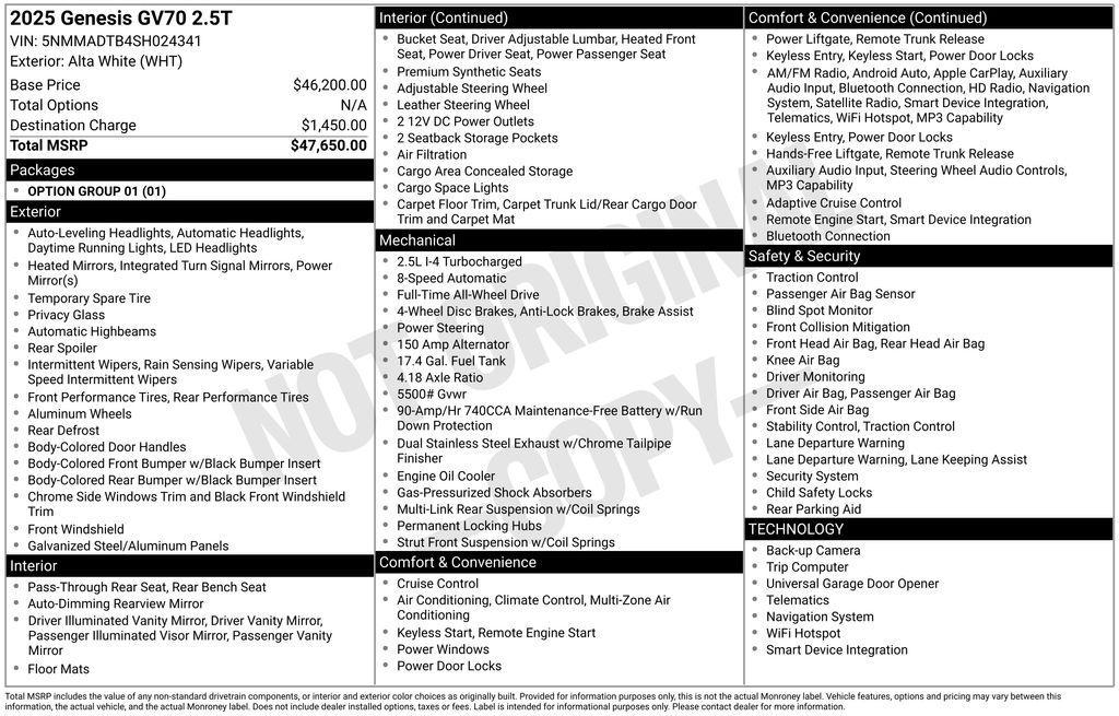 used 2025 Genesis GV70 car, priced at $34,896