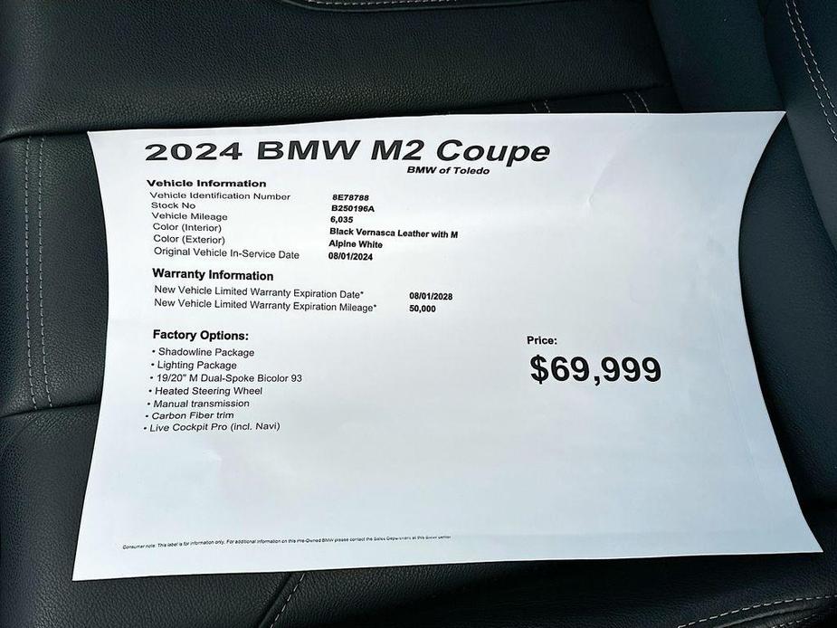 used 2024 BMW M2 car, priced at $62,999