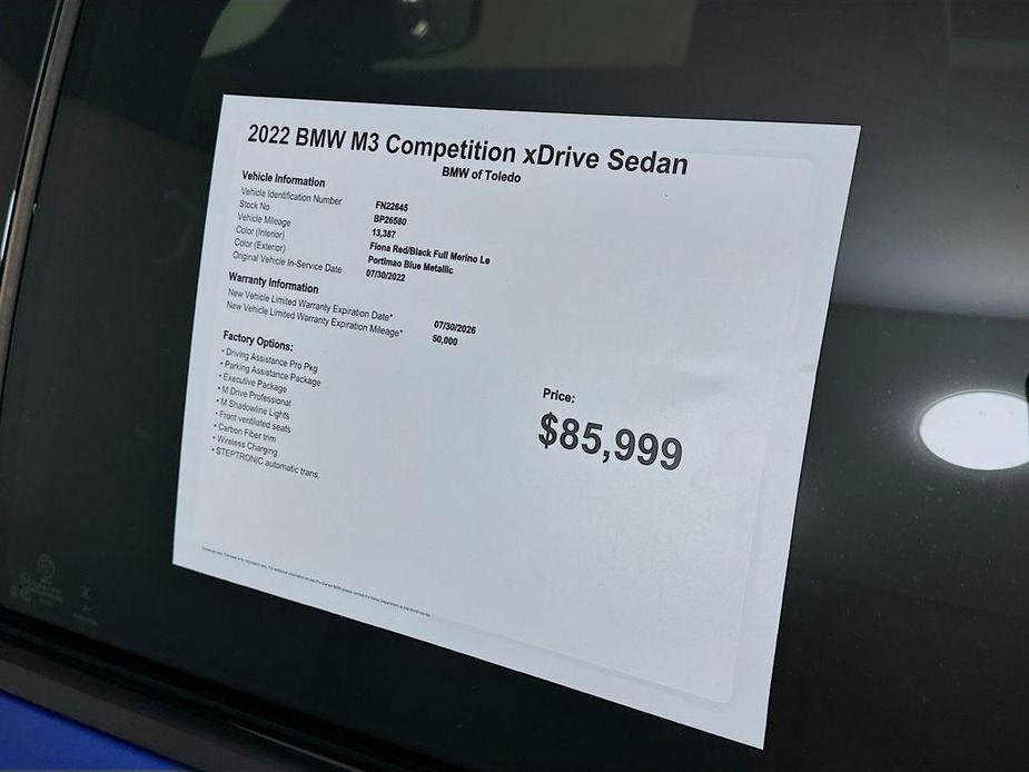 used 2022 BMW M3 car, priced at $79,826