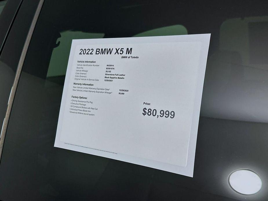 used 2022 BMW X5 M car, priced at $79,960