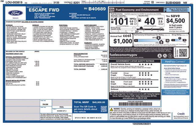 new 2025 Ford Escape PHEV car, priced at $35,040