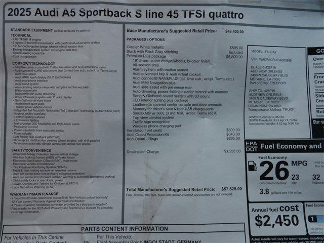 new 2025 Audi A5 Sportback car, priced at $52,922