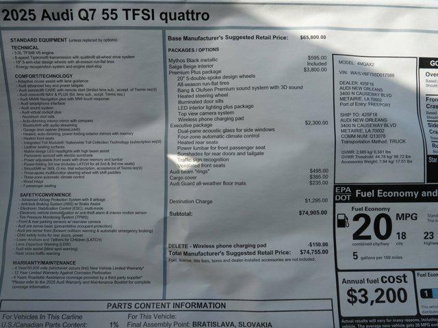 new 2025 Audi Q7 car, priced at $78,681