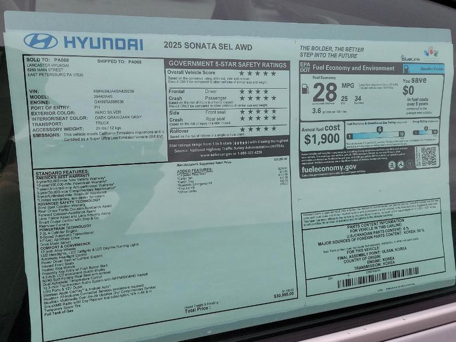 new 2025 Hyundai Sonata car, priced at $30,955