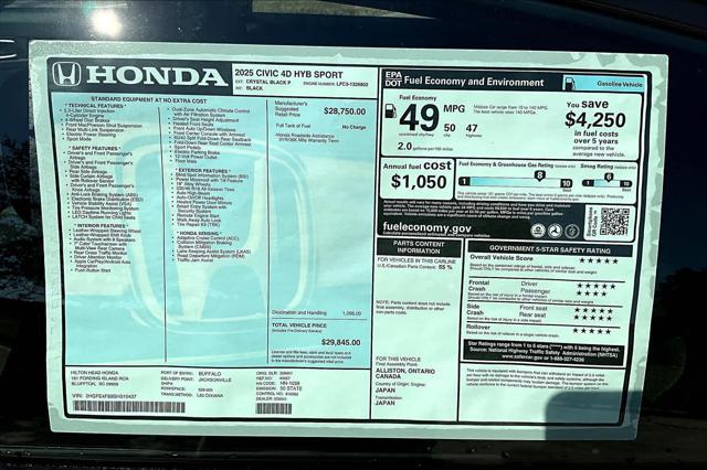 new 2025 Honda Civic Hybrid car, priced at $29,845