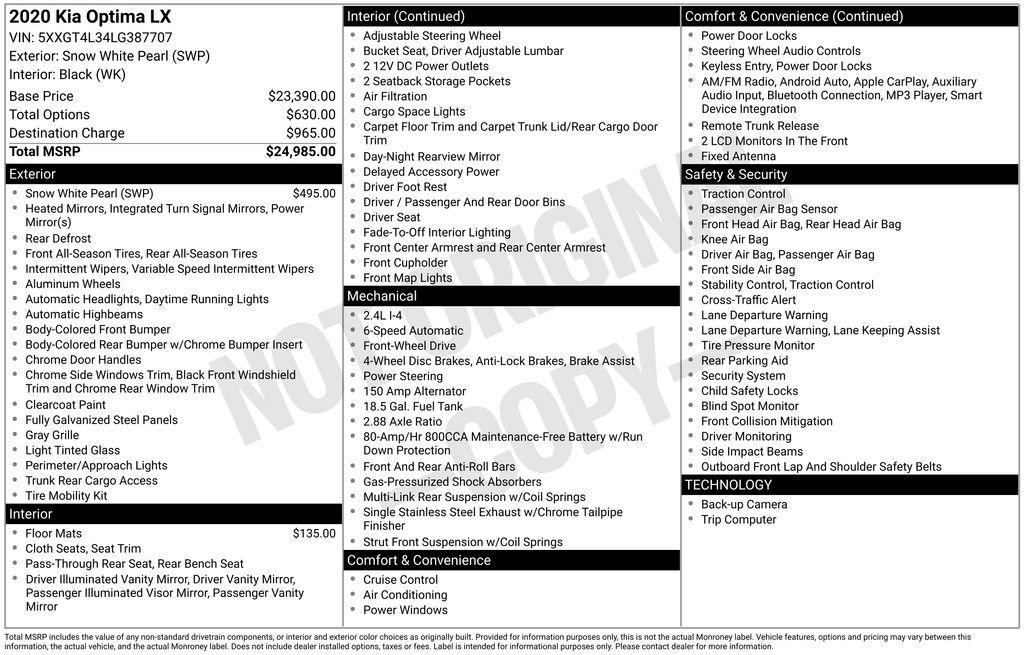 used 2020 Kia Optima car, priced at $12,750