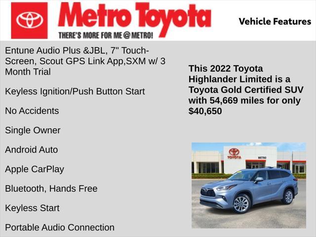 used 2022 Toyota Highlander car, priced at $40,650