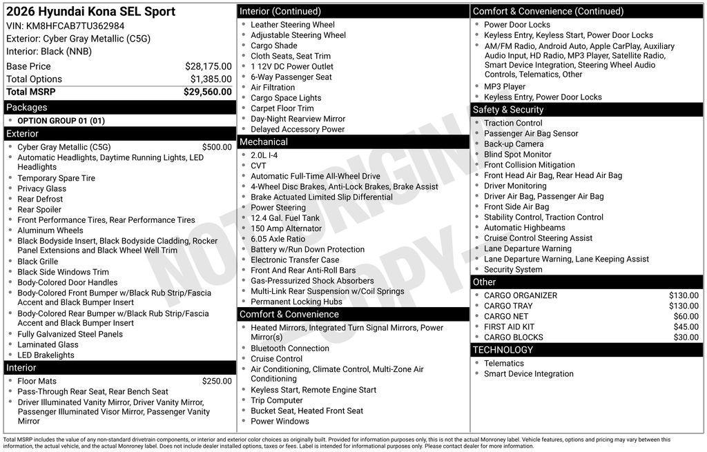 new 2026 Hyundai Kona car, priced at $30,247