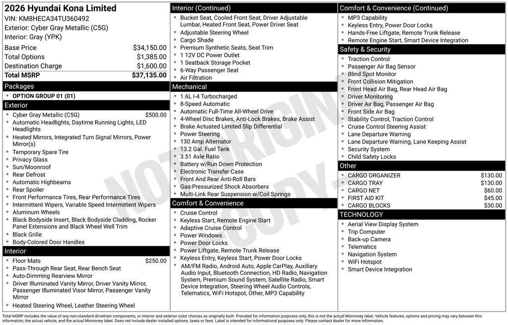 new 2026 Hyundai Kona car, priced at $36,068