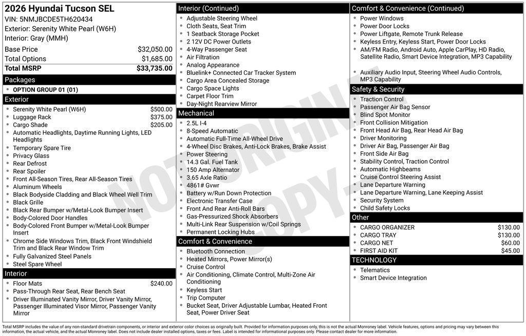 new 2026 Hyundai Tucson car, priced at $34,379