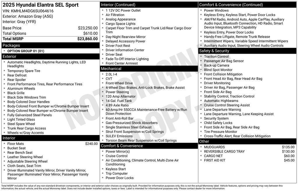 new 2025 Hyundai Elantra car, priced at $20,837