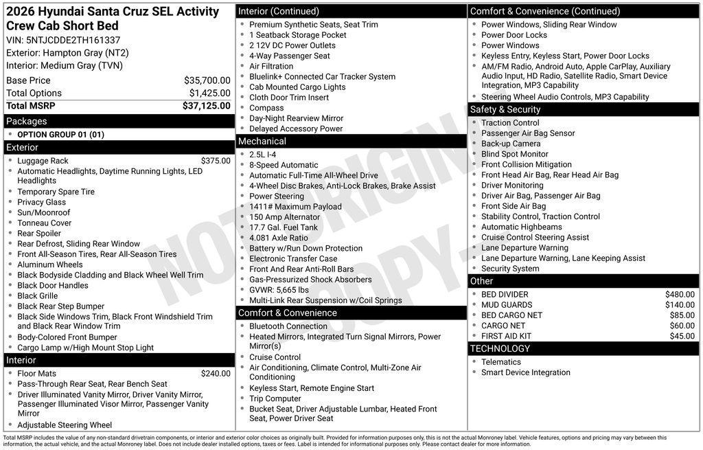 new 2026 Hyundai SANTA CRUZ car, priced at $37,687