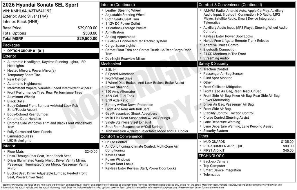 new 2026 Hyundai Sonata car, priced at $29,845