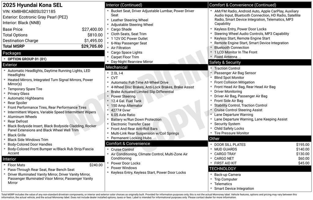 new 2025 Hyundai Kona car, priced at $24,864