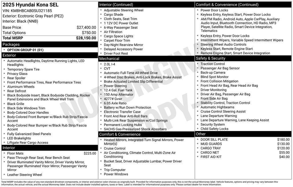 new 2025 Hyundai Kona car, priced at $24,864