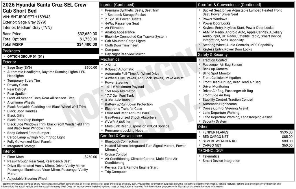 new 2026 Hyundai SANTA CRUZ car, priced at $35,013
