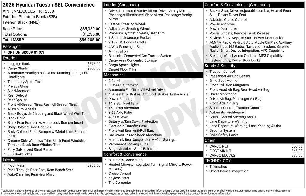 new 2026 Hyundai Tucson car, priced at $36,868