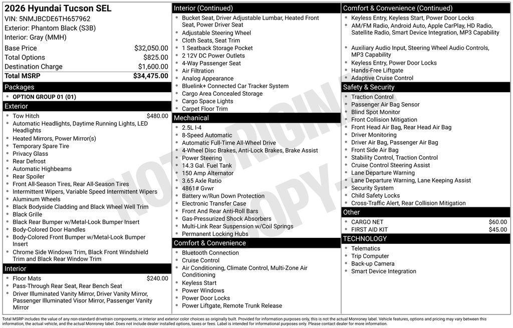 new 2026 Hyundai Tucson car, priced at $32,368