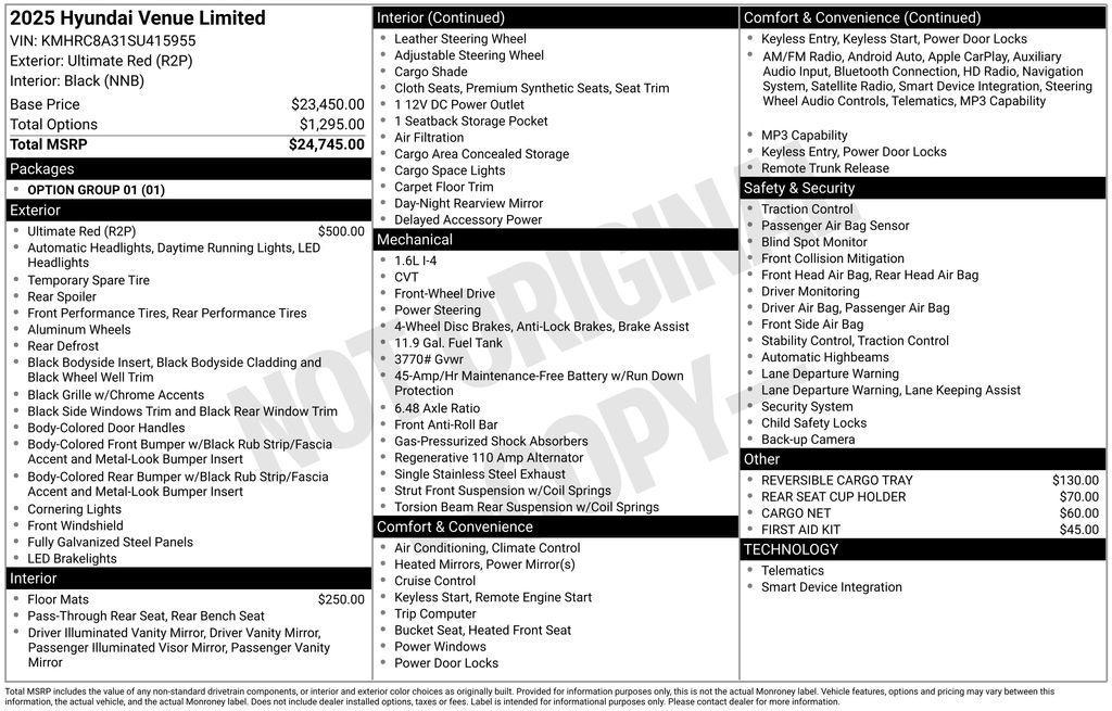 new 2025 Hyundai Venue car, priced at $22,829