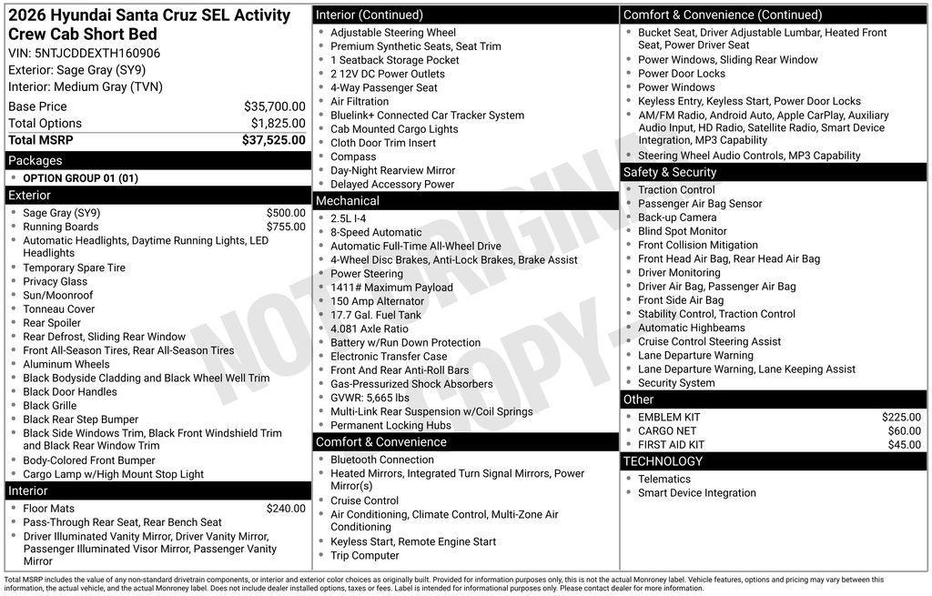 new 2026 Hyundai SANTA CRUZ car, priced at $38,129