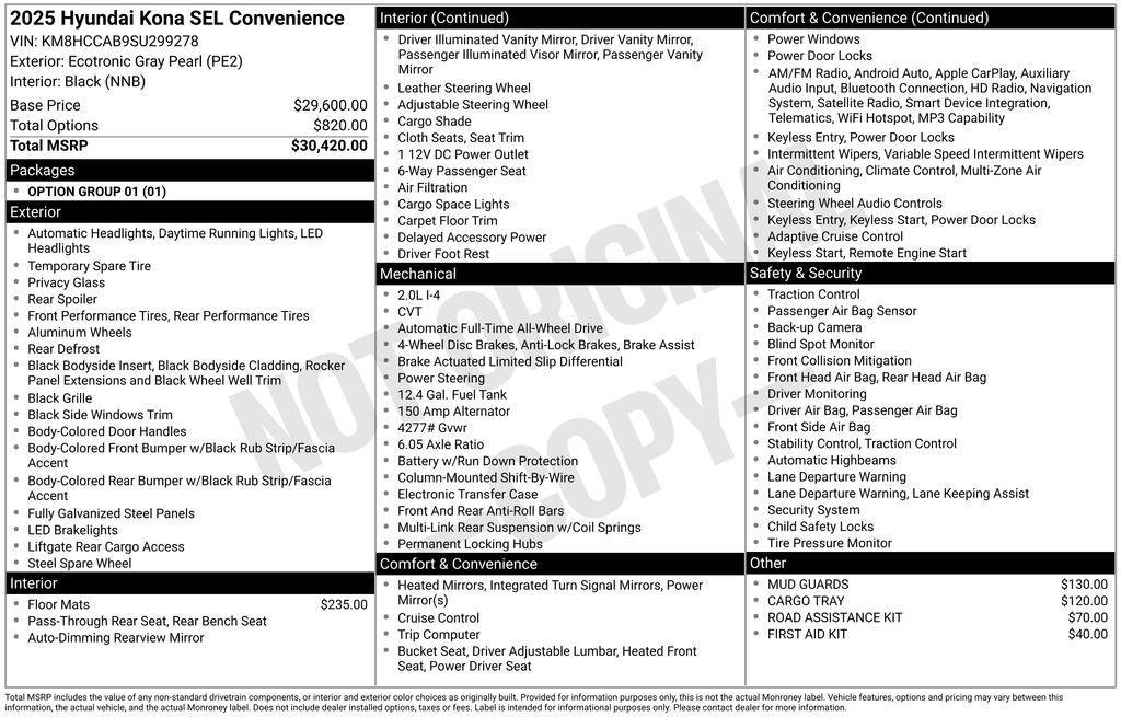 new 2025 Hyundai Kona car, priced at $26,771