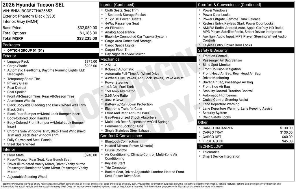 new 2026 Hyundai Tucson car, priced at $33,995