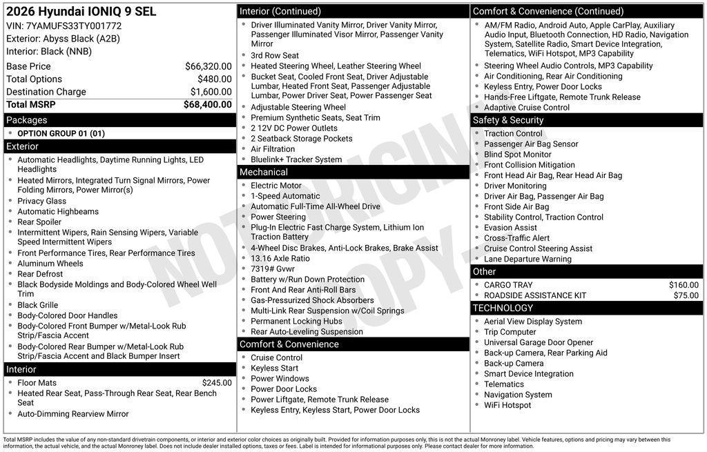 new 2026 Hyundai IONIQ 9 car, priced at $63,341