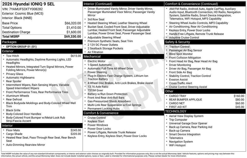 new 2026 Hyundai IONIQ 9 car, priced at $69,297